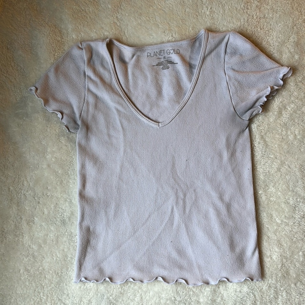 White ruffle planet gold top